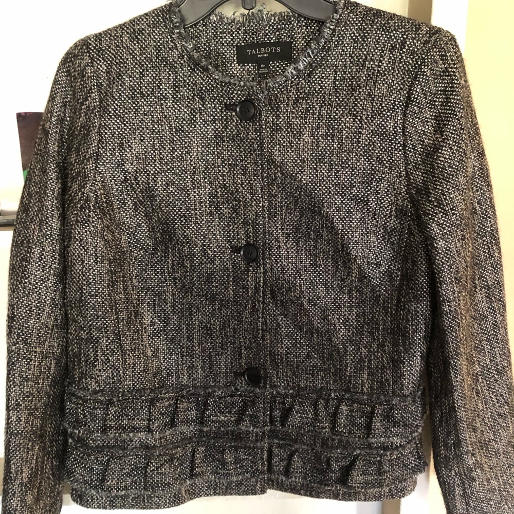 Talbots tweed jacket black gray metallic color